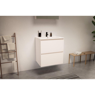 Nemo Go Ensemble de meuble - 60x65x45.5cm - 2 tiroirs - sans poignée - 1 vasque Blanc mat - 1 trous de robinet - avec armoire toilette - MDF standard white