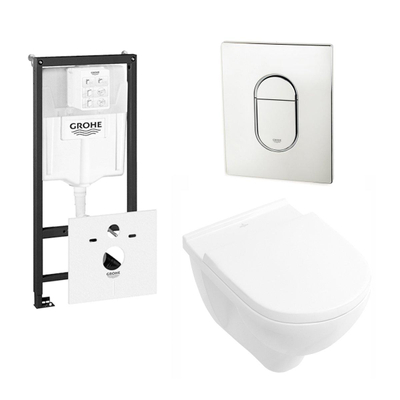 Villeroy & Boch O.NOVO Cuvette avec réservoir GROHE incluant plaque de commande WC Cosmopolitan chrome