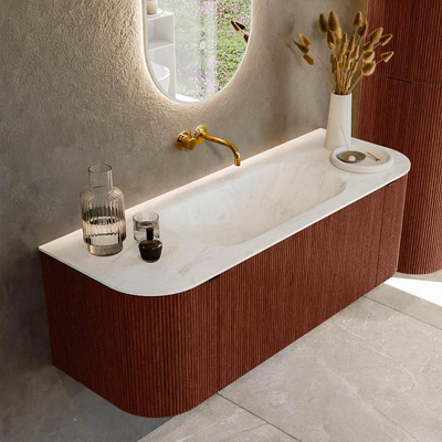 Mondiaz KURVE-DLUX Badkamermeubelset - 130x46x40cm - 1 lade - 2 deuren - wastafel solid surface - midden - zonder kraangat - Ruby