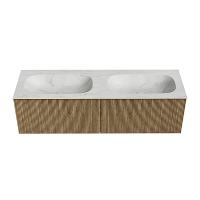 Mondiaz KURVE-DLUX Badkamermeubelset - 150x46x40cm - 2 lade - wastafel solid surface - dubbel - zonder kraangat - Dusk