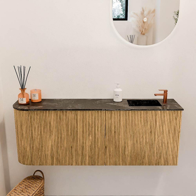 Mondiaz JOYA-DLUX 111.6cm toiletmeubel - ronding links kleur Oak - Wastafel FAYE positie Rechts 1 kraangat kleur Lava.