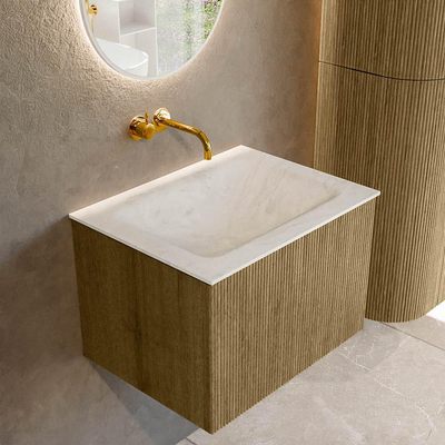 Mondiaz KURVE-DLUX Ensemble de meuble salle de bain - 60x46x40cm - 1 tiroir - lavabo en solid surface - milieu - sans trou de robinet - Dusk