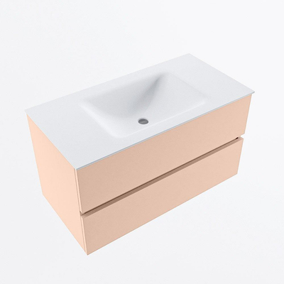 MONDIAZ VICA Badkamermeubelset - 90cm - onderkast rosee- 2 lades - wastafel cloud midden - 1 kraangat - 60cm hoge versie - talc