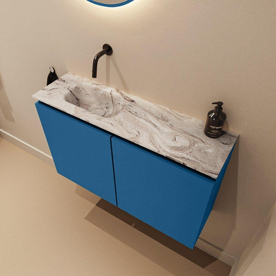 MONDIAZ TURE-DLUX 80cm toiletmeubel Jeans. EDEN wastafel Glace positie links. Zonder kraangat.