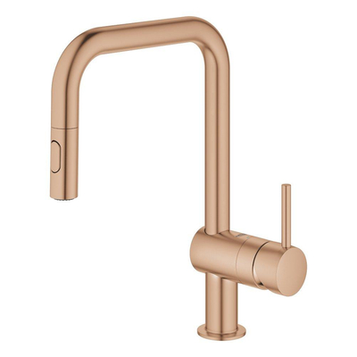 Grohe Minta Keukenkraan - hoog - draaibare/uittrekbare u uitloop - 2 straalsoorten - brushed warm sunset (koper)