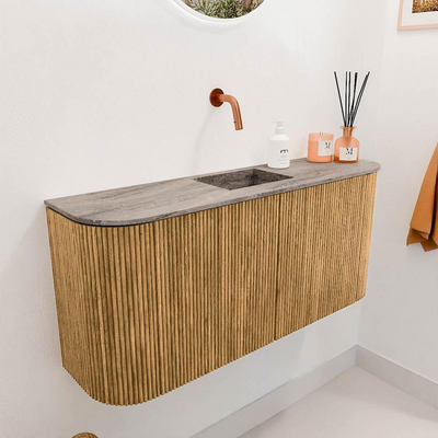 Mondiaz JOYA-DLUX 93.2cm meuble de salle de bains avec WC - arrondis gauche et droite couleur Chêne - Vasque FAYE position Milieu Sans trou de robinet couleur Oza