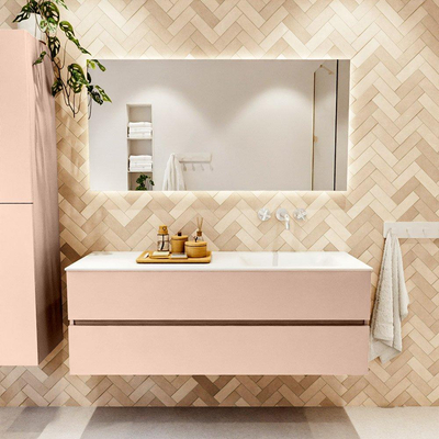 MONDIAZ VICA Ensemble meuble de salle de bains - 140cm - meuble bas rosee - 2 tiroirs - lavabo cloud à droite - sans trous de robinet - version haute 60cm - talc