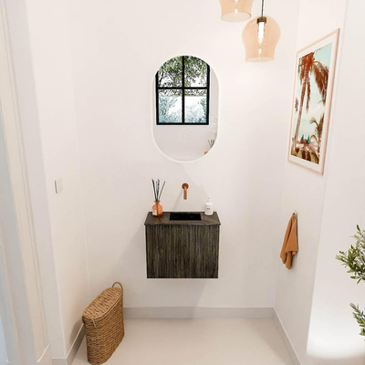 Mondiaz JOYA-DLUX 50cm toiletmeubel - kleur Shadow - Wastafel FAYE positie Rechts Zonder kraangat kleur Lava.