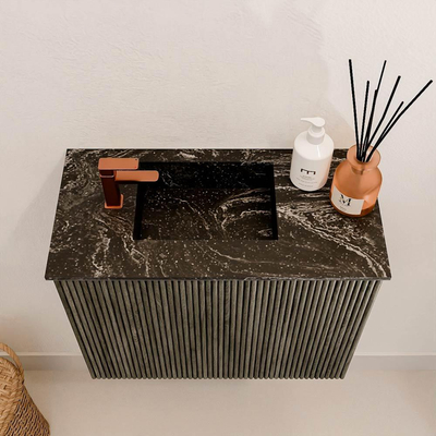 Mondiaz JOYA-DLUX 50cm meuble de toilette - couleur Shadow - Vasque FAYE position Gauche 1 trou de robinet couleur Lava.
