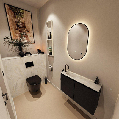 MONDIAZ TURE-DLUX Meuble toilette - 80cm - Urban - EDEN - vasque Ostra - position gauche - 1 trou de robinet