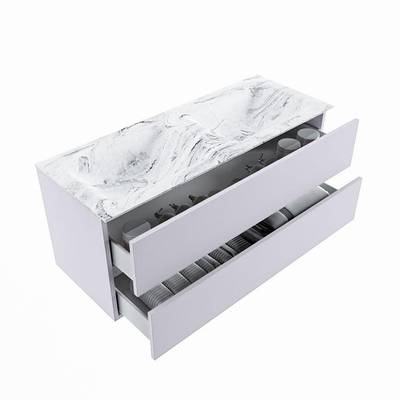 Mondiaz VICA-DLUX ensemble de meuble de salle de bain - 120cm - meuble sous-vasque cale - 2 tiroirs - lavabo encastré cloud double - sans trous de robinet - version haute de 60cm - glace