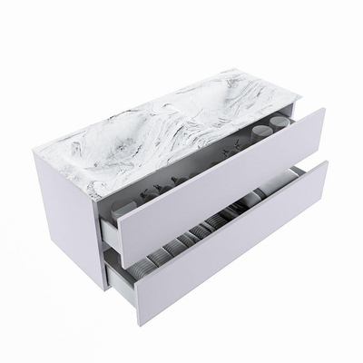 MONDIAZ VICA-DLUX Ensemble meuble de salle de bains - 120cm - meuble bas cale - 2 tiroirs - lavabo encastré cloud double - sans trous de robinet - version hauteur 60cm - glace