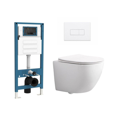 QeramiQ Dely Swirl Ensemble WC Compact - réservoir encastré QeramiQ flush - abattant fin - plaque de commande métallique blanc mat - boutons rectangulaires - blanc brillant