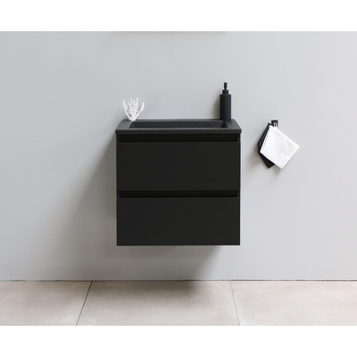 Basic Bella Meuble salle de bains avec lavabo acrylique Noir 60x55x46cm sans trous de robinet Noir mat