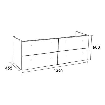 BRAUER EX WastafelOnderkast - 140x46x50cm - 4 softclose lades - zonder greep - 2 sifonuitsparingen - MFC - Almond