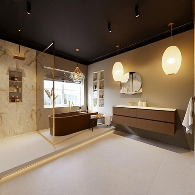 MONDIAZ VICA-DLUX Ensemble meuble de salle de bains - 150cm - meuble bas Rust - 4 tiroirs - lavabo encastré Cloud à gauche - 1 trou de robinet - version hauteur 60cm - Frappe