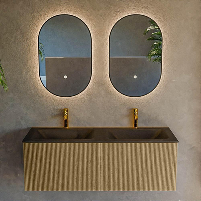 Mondiaz KURVE Ensemble de meuble de salle de bains - 120x46x40cm - 1 tiroir - lavabo solid surface - double - 2 trous de robinet - Dusk