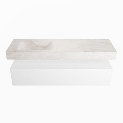 Mondiaz ALAN-DLUX Ensemble de meuble - 150cm - meuble Talc mat - 1 tiroir - Lavabo Cloud Ostra suspendu - vasque Gauche - 1 trou de robinet