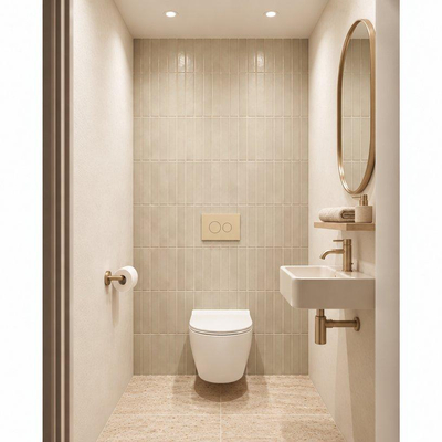Adema Salina 2.0 Toiletset - 48.5x36x32cm - diepspoel - spoelrandloos - QeramiQ inbouwreservoir - softclose - quickrelease - toiletzitting - beige kunststof bedieningsplaat - ronde knoppen - wit