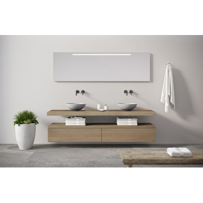 Looox Wood collection Base Block 200x30x40cm 2 tiroirs chêne old grey