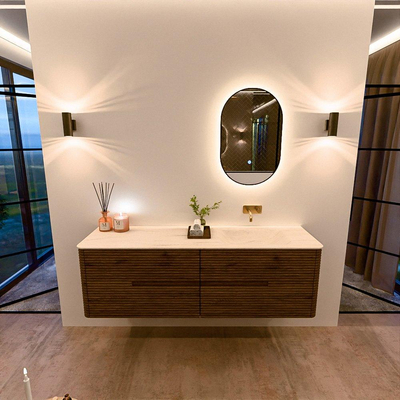 Mondiaz CIRO-DLUX Badkamermeubelset - 160x45x50cm - Solid surface wastafel Meli - 1 wasbak Rechts - zonder kraangaten - 4 lades - Dusk