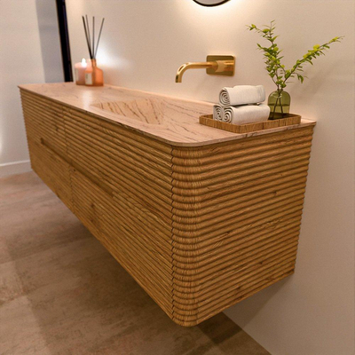 Mondiaz CIRO-DLUX Badkamermeubelset - 170x45x50cm - Solid surface wastafel Arena - 1 wasbak Rechts - zonder kraangaten - 4 lades - Oak