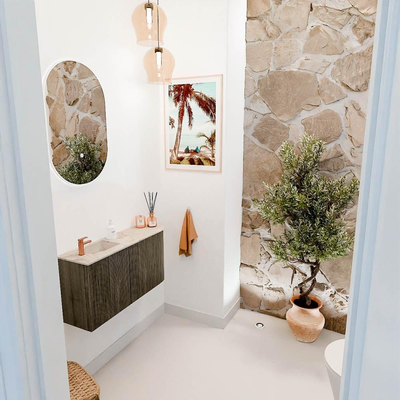 Mondiaz JOYA-DLUX 81.6cm toiletmeubel - ronding rechts kleur Shadow - Wastafel FAYE positie Links 1 kraangat kleur Frappe.