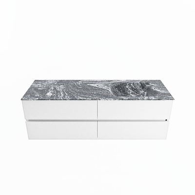 Mondiaz VICA-DLUX ensemble de meuble de salle de bain - 150cm - meuble sous lavabo talc - 4 tiroirs - lavabo encastré cloud droite - sans trous de robinet - miroir modèle spot - version XL 60cm haut - lave