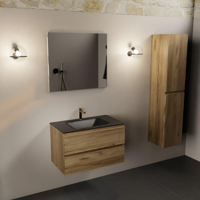 Mondiaz AIVY Ensemble de meuble - 80x45x50cm - 1 trou de robinet - 1 vasque Urban Solid surface - Centre - 2 tiroirs - avec miroir - Melamine Chai
