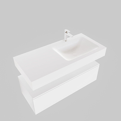 MONDIAZ ALAN 100cm - meuble bas - 1 tiroir - lavabo suspendu - vasque à droite - 1 trou de robinet - talc