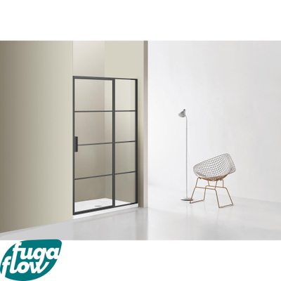 FugaFlow Efficiente Vetro Porte de douche - 150x200cm - panneau fixe - cadre lignes extérieur - anti-calcaire - noir mat