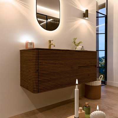 Mondiaz CIRO-DLUX Badkamermeubelset - 120x45x50cm - Solid surface wastafel Sombra - 1 wasbak Links - 1 kraangat - 2 lades - Dusk