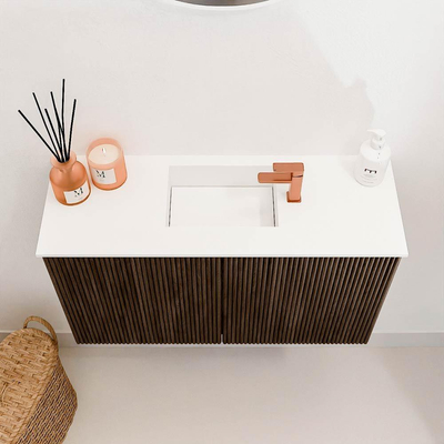 Mondiaz JOYA 70cm toiletmeubel - kleur Walnut - Wastafel FAYE positie Midden 1 kraangat kleur Talc.