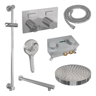 BRAUER Stripe Thermostatische Inbouw Regendouche - drukknoppen - SET 34 - 25cm douchekop - rechte muurarm - 3-standen handdouche - doucheslang - geïntegreerde glijstang - chroom