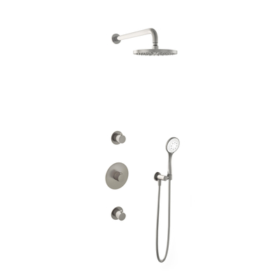 Hotbath Buddy inbouw regendoucheset – Ø20 cm hoofddouche – 35 cm gebogen wandarm – 3-standen ronde handdouche – met omstel – nikkel geborsteld