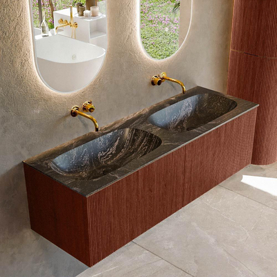 Mondiaz KURVE-DLUX Badkamermeubelset - 140x46x40cm - 2 lade - wastafel solid surface - dubbel - zonder kraangat - Ruby