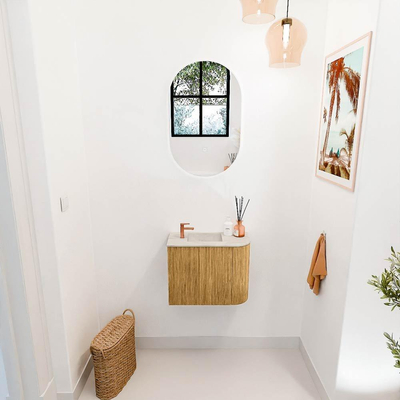 Mondiaz JOYA-DLUX 51.6cm toiletmeubel - ronding rechts kleur Oak - Wastafel FAYE positie Links 1 kraangat kleur Ostra.