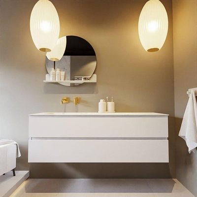 MONDIAZ VICA-DLUX Ensemble meuble de salle de bains - 150cm - meuble bas Talc - 2 tiroirs - lavabo encastré Cloud gauche - sans trous de robinet - version haute 60cm - Opalo