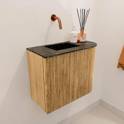 Mondiaz JOYA-DLUX 51.6cm toiletmeubel - ronding rechts kleur Oak - Wastafel FAYE positie Links Zonder kraangat kleur Lava.