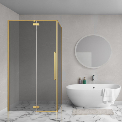 Aqua Vista Oria Cuadra zijwand - 100x200cm - voor douchecabine - 8mm - rookglas - geborsteld goud