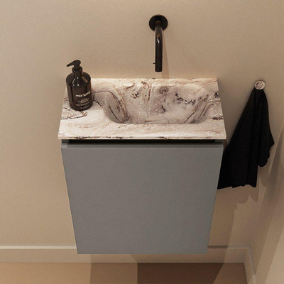 MONDIAZ TURE-DLUX Meuble toilette - 40cm - Smoke - EDEN - vasque Glace - position droite - sans trou de robinet