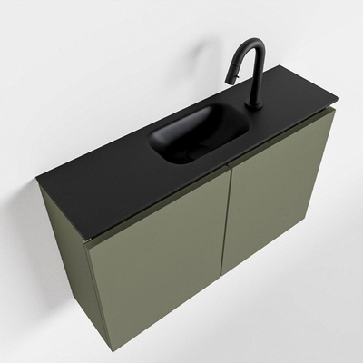 MONDIAZ TURE Fonteinset - 80x23x50cm - 1 kraangat - 2 deuren - army mat - Wasbak midden - Solid Surface Zwart