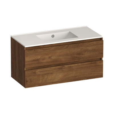 Brauer Core Series badkamermeubelset - 100x45x52cm - wastafel Frost - forest cacao