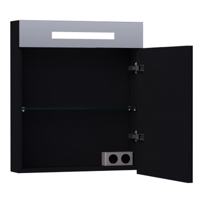 BRAUER 2.0 Spiegelkast - 60x70x15cm - verlichting geintegreerd - 1 rechtsdraaiende spiegeldeur - MDF - mat zwart