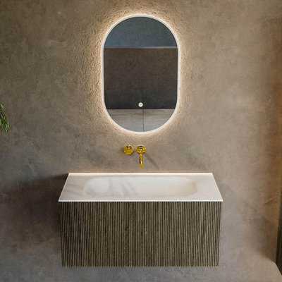 Mondiaz KURVE Ensemble meuble de salle de bains - 90x46x40cm - 1 tiroir - vasque solid surface - centrale - sans trou de robinet - Shadow