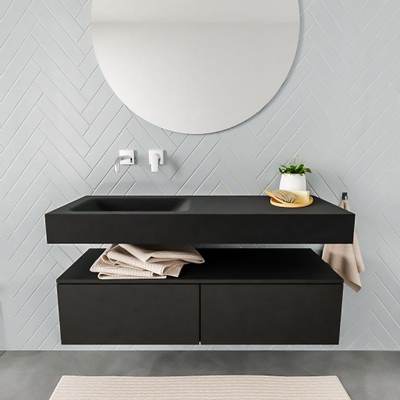 MONDIAZ ALAN 120cm - meuble bas - 2 tiroirs - lavabo suspendu - vasque à gauche - 0 trous de robinetterie - urban