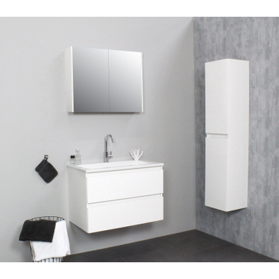 Basic Bella Tabliers latéraux pour armoire toilette 60x14x2cm Blanc brillant