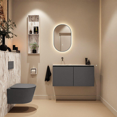 MONDIAZ TURE-DLUX Meuble toilette - 100cm - Dark Grey - EDEN - vasque Glace - position gauche - sans trou de robinet