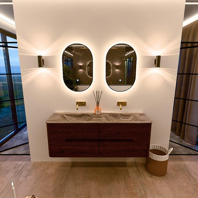 Mondiaz CIRO-DLUX Meuble de salle de bains - 140x45x50cm - Plan-vasque solid surface Sombra - 2 vasques double - sans trous de robinetterie - 4 tiroirs - Ruby