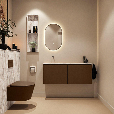 MONDIAZ TURE-DLUX Meuble toilette - 120cm - Rust - EDEN - vasque Glace - position gauche - sans trou de robinet